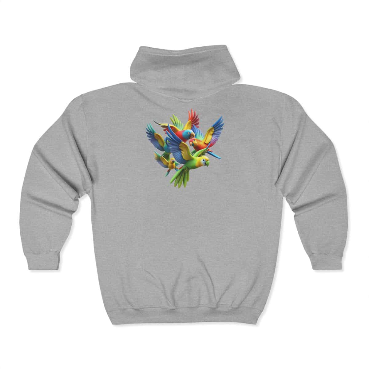 Colorful Parrot Hoodie for Nature Lovers, Cozy Sweatshirt, Birdwatching Gift, Unisex Zip Up, Tropical Vibe, Perfect for Outdoor Adventures