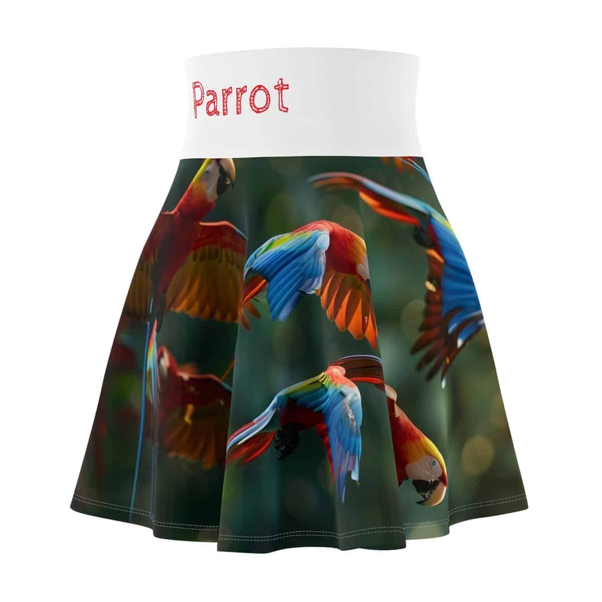 Vibrant Parrot Print Women’s Skater Skirt, AOP Skirt for Tropical Vibes, Casual Wear, Summer Outfit, Fun Party Skirt, Gift Idea