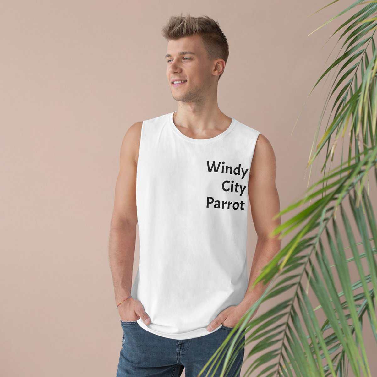 Windy City Parrot Unisex Barnard Tank - Artistic Summer Apparel, Tropical Vibe Top, Ideal for Beach Days, Gifts for Animal Lovers