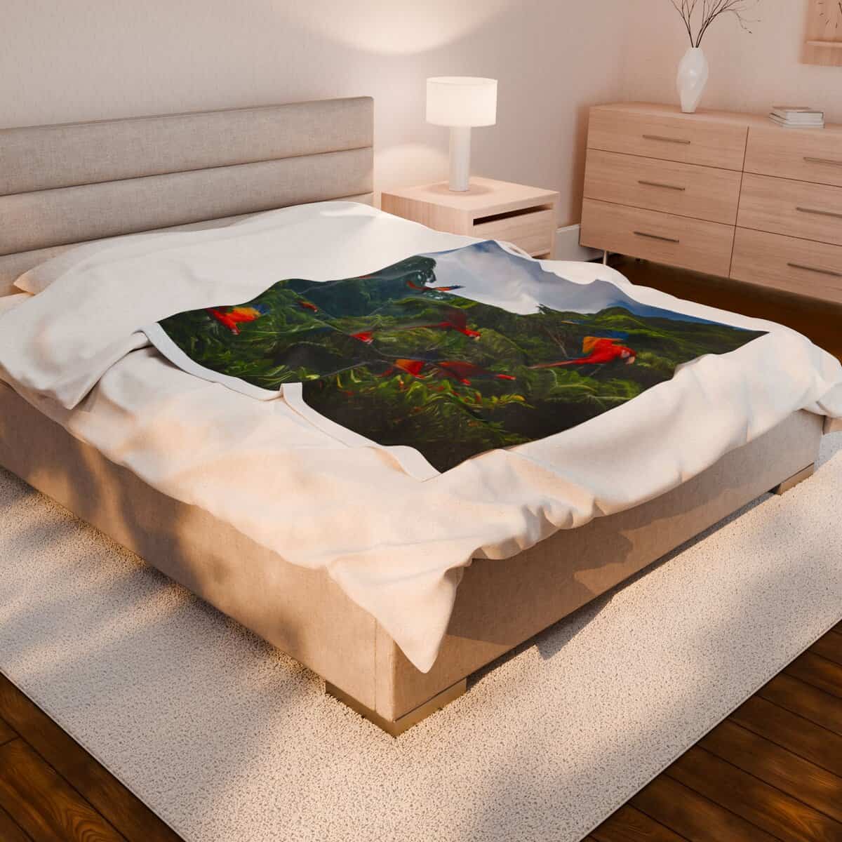 Vibrant Tropical Birds Velveteen Plush Blanket, Cozy Home Decor, Gift for Nature Lovers, Warm Throw Blanket, Perfect for Relaxation