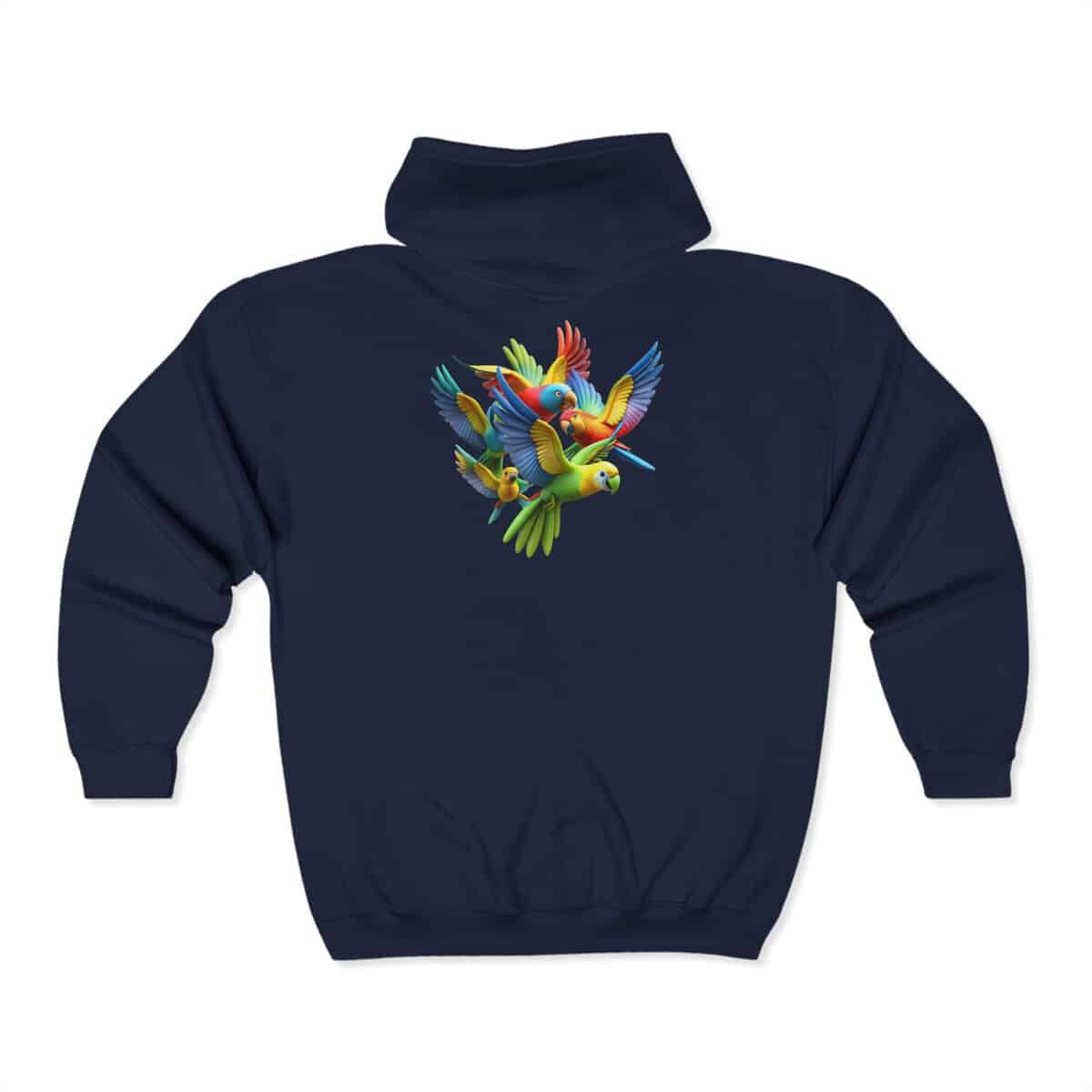 Colorful Parrot Hoodie for Nature Lovers, Cozy Sweatshirt, Birdwatching Gift, Unisex Zip Up, Tropical Vibe, Perfect for Outdoor Adventures