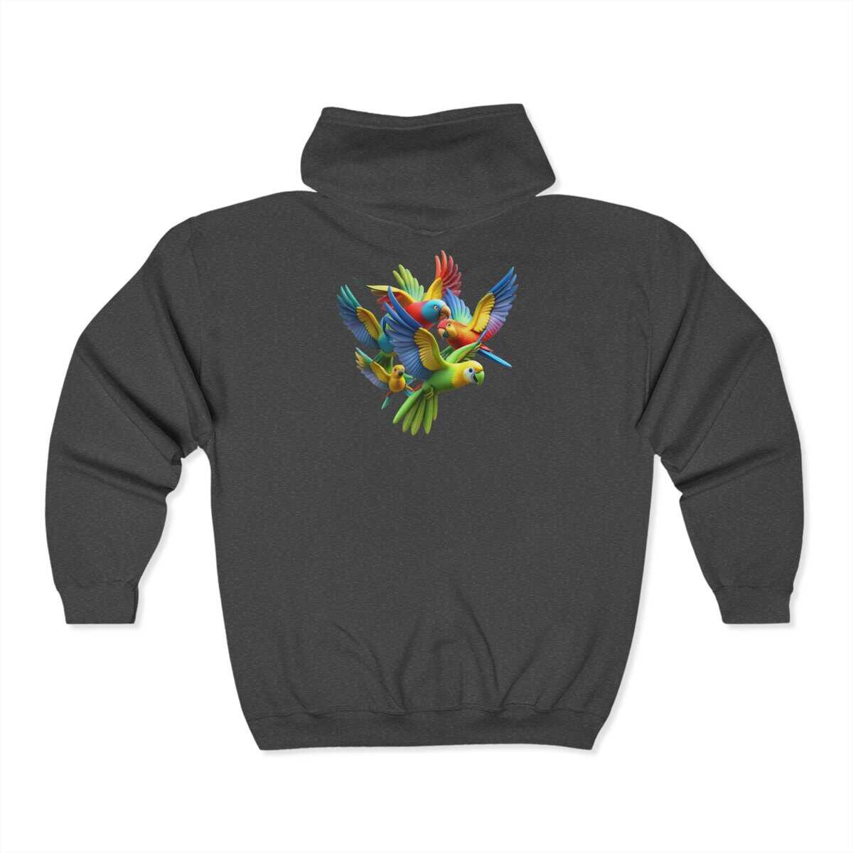 Colorful Parrot Hoodie for Nature Lovers, Cozy Sweatshirt, Birdwatching Gift, Unisex Zip Up, Tropical Vibe, Perfect for Outdoor Adventures