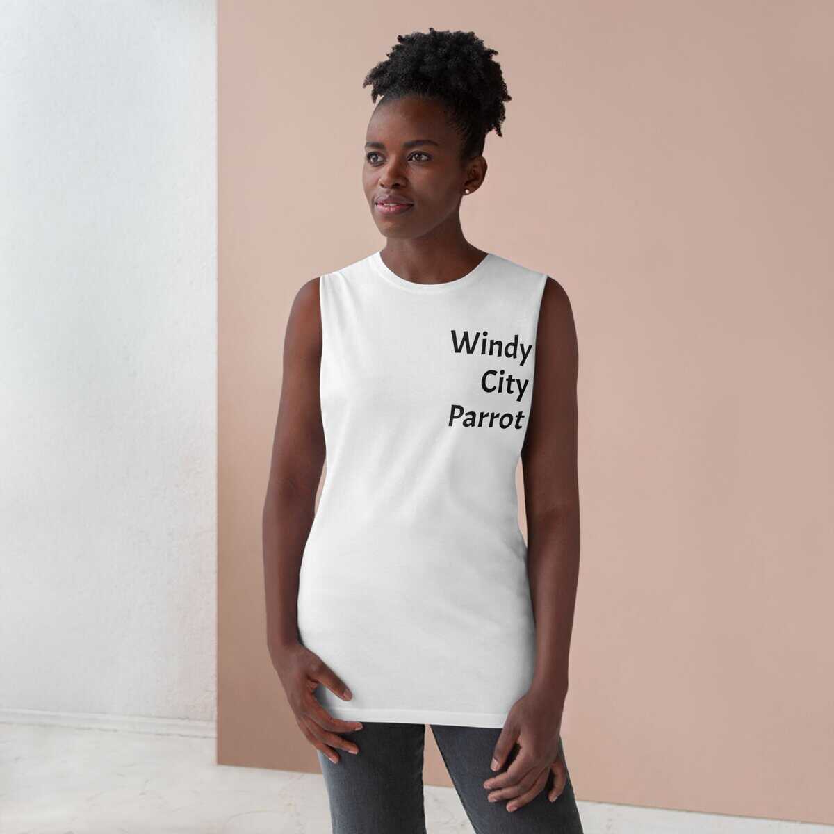 Windy City Parrot Unisex Barnard Tank - Artistic Summer Apparel, Tropical Vibe Top, Ideal for Beach Days, Gifts for Animal Lovers