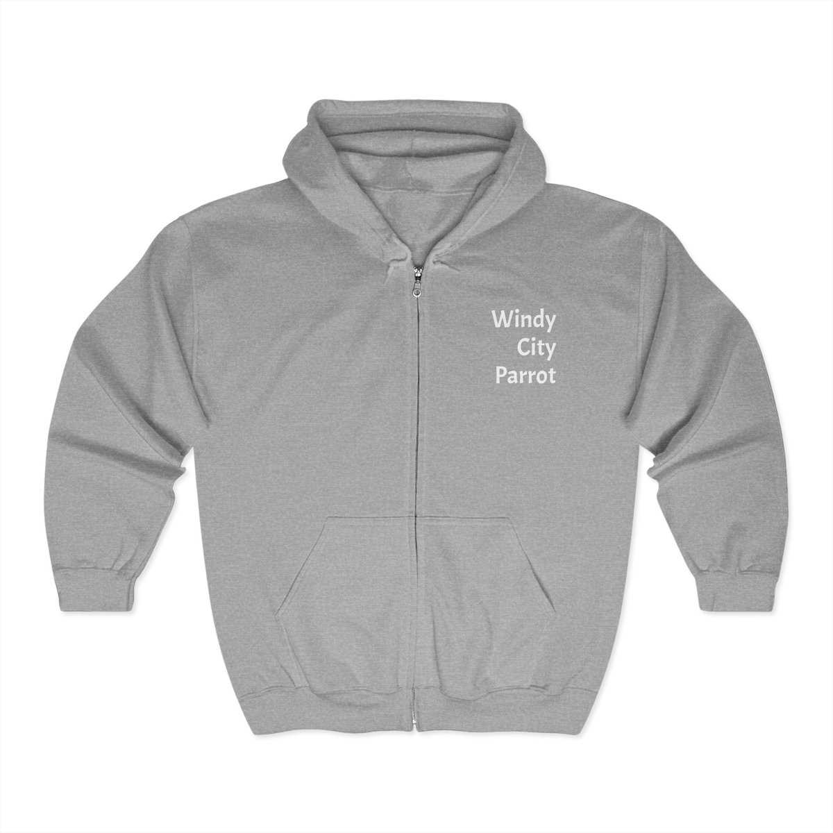 Windy City Parrot Hooded Sweatshirt, Unique Zip Up, Casual Wear, Trendy Gift, Animal Lover Apparel, Comfortable Outerwear, Urban Style
