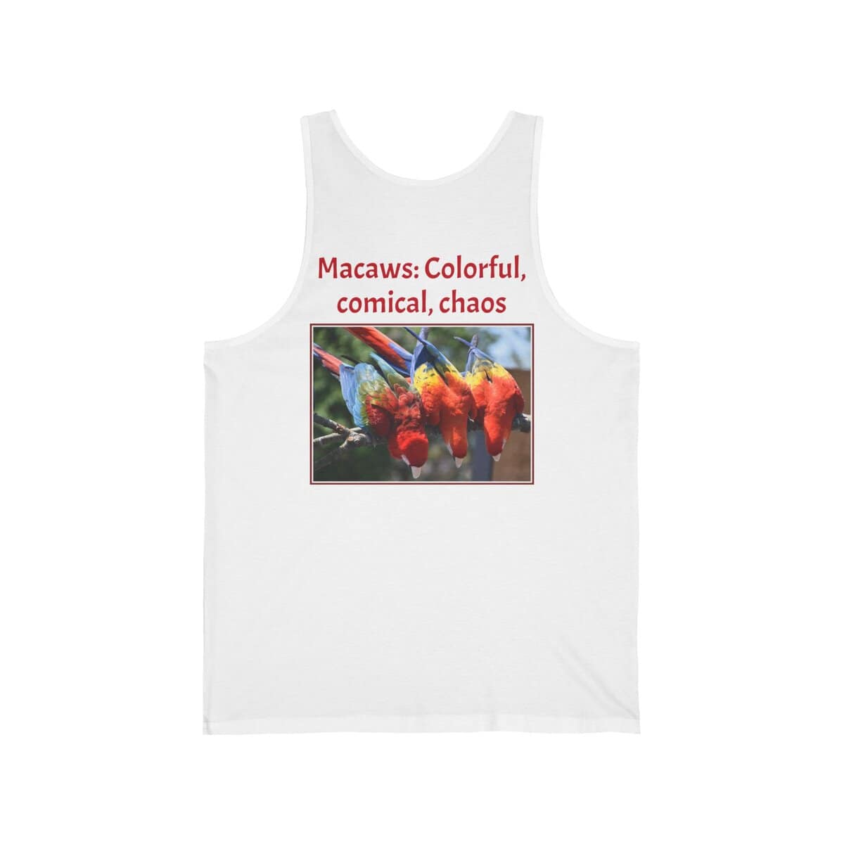 Colorful Macaw Unisex Jersey Tank – Fun Summer Shirt for Bird Lovers, Vibrant Vacation Wear, Gift for Nature Enthusiasts
