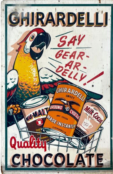  Ghirardelli Chocolate Parrot Mascot Painted Wood Advertising Sign, 1930s