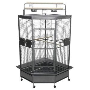 Corner Bird Cage for Larger Parrots by AE CC3232 Platinum