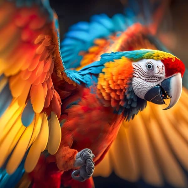 Close up Harlequin macaw with outstretched wings