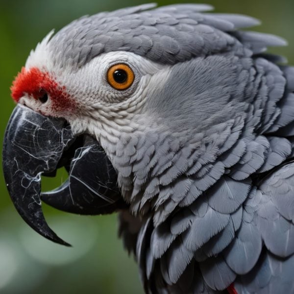 Close up head shot African Grey parrot