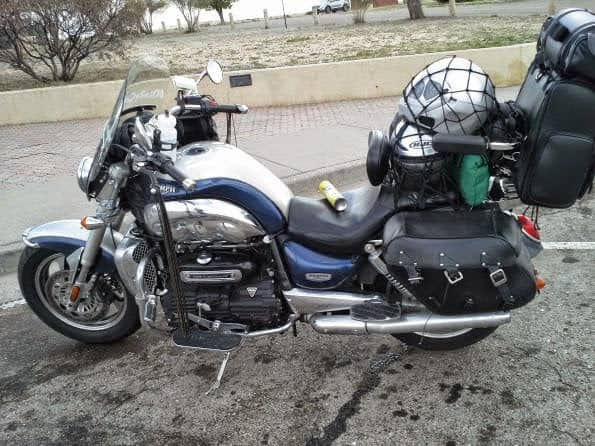 Silver and blue Triumph Rocket III