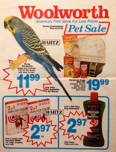 vintage FW Wolworts parakeet and pet supplies ad